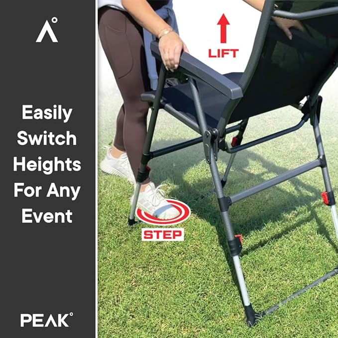 Sports Chair - Height Adjustable Camping Chair with 3 Levels, Lightweight Aluminum, Mesh Back - Rise Above The Crowd with Ultimate Comfort & Versatility