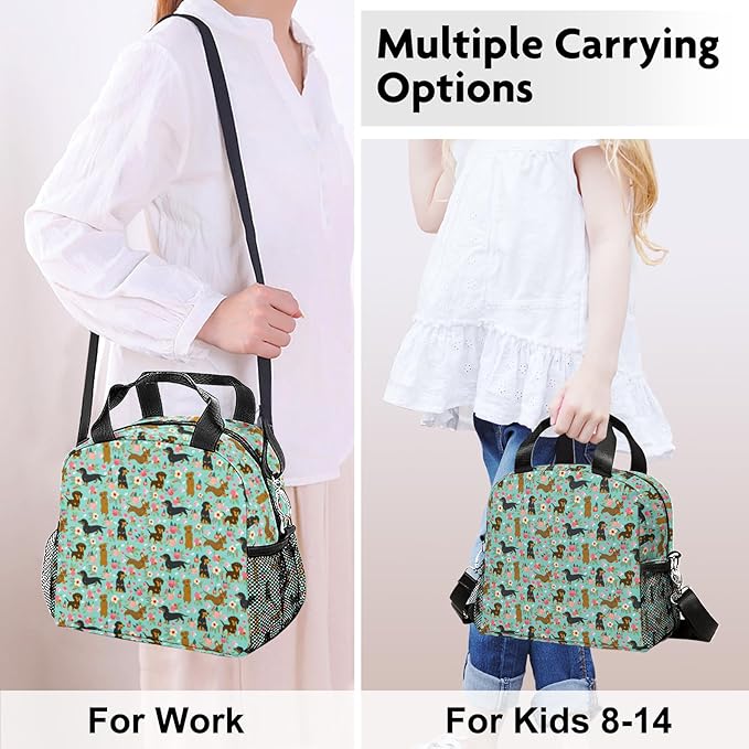 Cute Lunch Bag Kids,Dachshund Gift Insulated Lunch Box for Kids Small Dog Lunch Totebag Reusable Leakproof Lunch Bag With Shoulder Strap for Girls Boys School Work Picnic