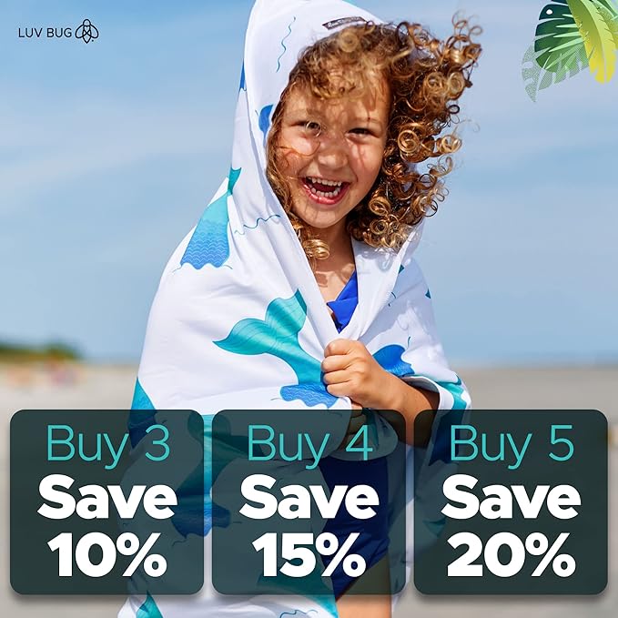 Luv Bug Kids UPF Pool/Beach Towel with Hood, Sunscreen Towel, UV Protection, UPF 50+, Sand Free Absorbent & Quick Dry Swimming Towel for Beaches, Camping, & Travel (30.5" x 40.5", Sports)