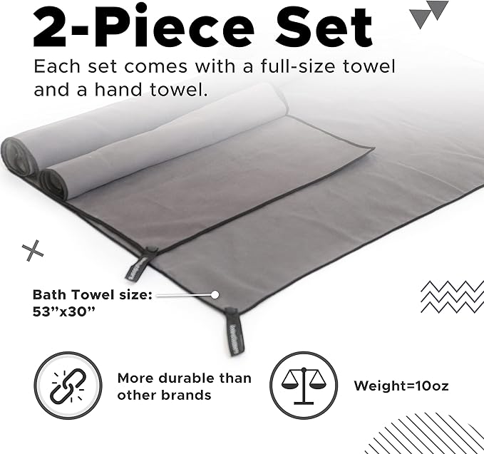 Quick Dry Travel Towel Fast Drying Lightweight - Camping Towels Microfiber For Gym Swim Towels For Swimmers Camp Beach & Sports Backpacking Hiking Fast Drying 2 Pack Full Body and Hand Blue