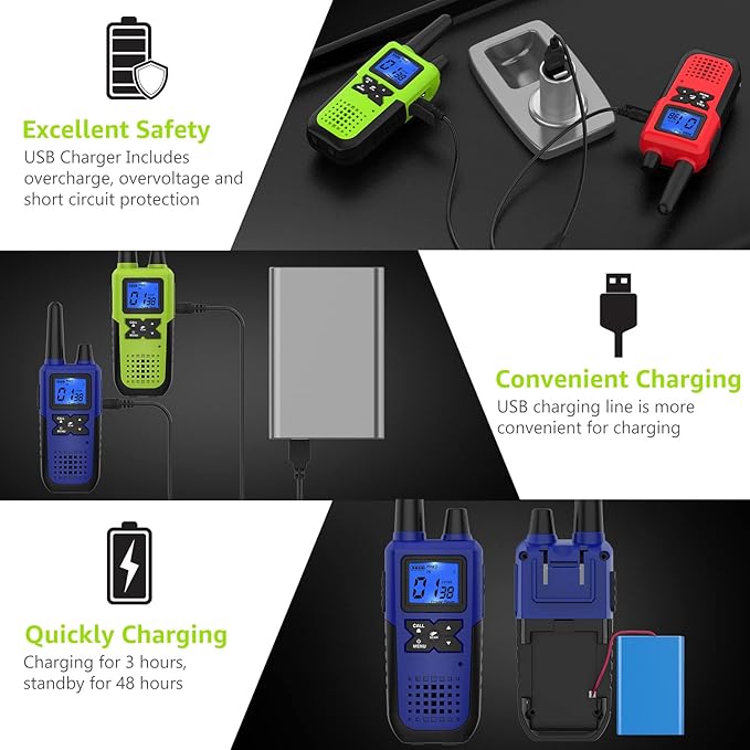 3 Walkie Talkies for Adults Long Range Walkie Talkies Rechargeable - Long Distance Walkie Talkies 3 Pack Family 2 Way Radios Walkie Talkies with Earpiece and Mic Set USB Charger Battery NOAA Alert