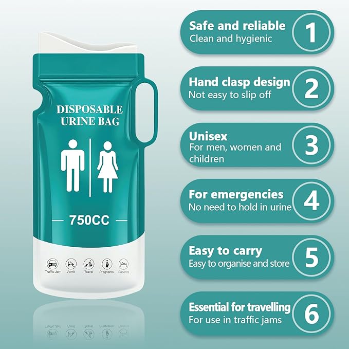Emergency Portable Urine Bag, 12/24 PCS Travel Urinal Bag for Women/Men, 800ML Disposable Urine Bag Suitable Pee Bags for Travel for Camping, Traffic Jams, Pregnant Women, Children, Patients