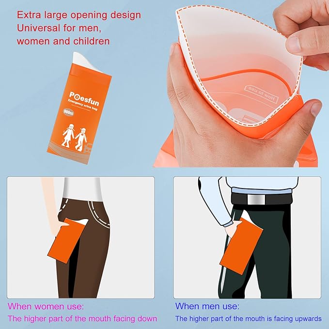 Portable Emergency Urinal Bag, 24 Pack Travel Urine Bag, 900ml Unisex Pee Bag, Resealable Disposable Urinal for car, Traffic Jams, Camping, Road Trips, Pregnant Women, Patients, Children
