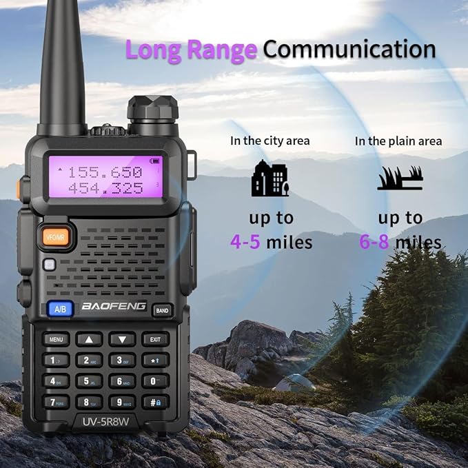 Baofeng UV-5R 8W Ham Radio Long Range UV5R Dual Band Handheld Two Way Radio Walkie Talkies with 1800mAh Li-ion Battery and Earpiece for Hunting Survival Gear