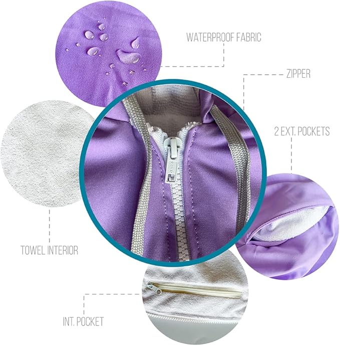 MACAR sport TOWEL swimming parka, waterproof fabric on the outside, dry jacket for kids and adults
