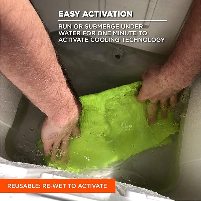 Ergodyne Chill Its 6602 Cooling Towel, Long Lasting Cooling Relief,Lime 29.50" x 0.50"
