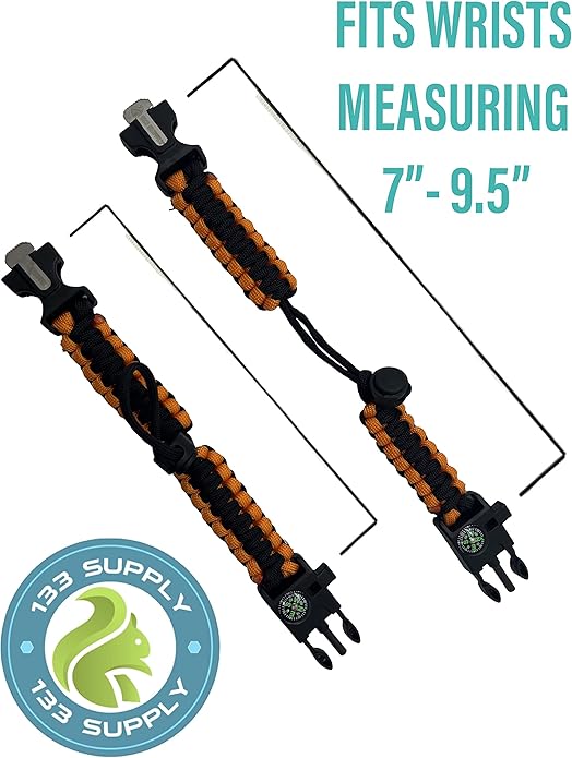 Adjustable Paracord Bracelet Compass Hiking Survival Whistle Loud, Emergency Fire Starter Kit, Camping Accessories Fishing Hunting EDC Backpacking Gear, Tactical Survival Gear and Equipment