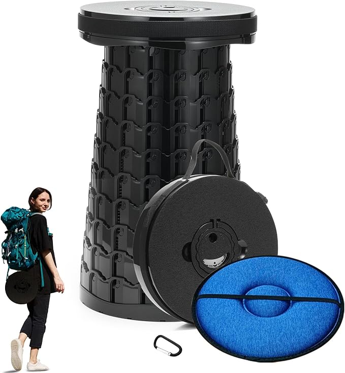 2025 Upgraded XXL Collapsible Stool with Cushion, 1000 lbs Capacity & 19.7-in High, Wider & Taller Heavy Duty Portable Telescoping Foldable Seat for Adults Camping, Travel, Music Festivals, Outdoors