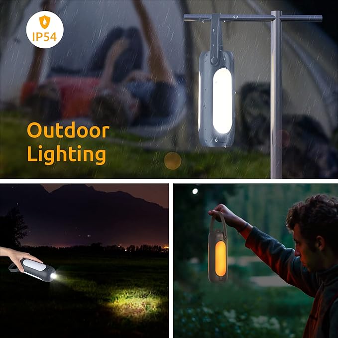 Camping Lantern 720LM with Flashlight Design, 10000mAh Rechargeable LED Camping Lamp, 11H Run Time, Deployable Lampshade Multifunctional Camping Light for Hurricane, Emergency, Travel-Grey