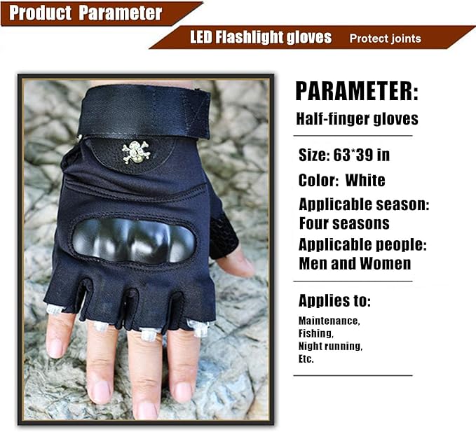 LED Flashlight Gloves, Half Finger Lighted Gloves Gifts for Men Women, Flashlight Gloves with 8 LEDs Stocking Stuffers Cool Gadgets Christmas Birthday Gifts for Men and Women