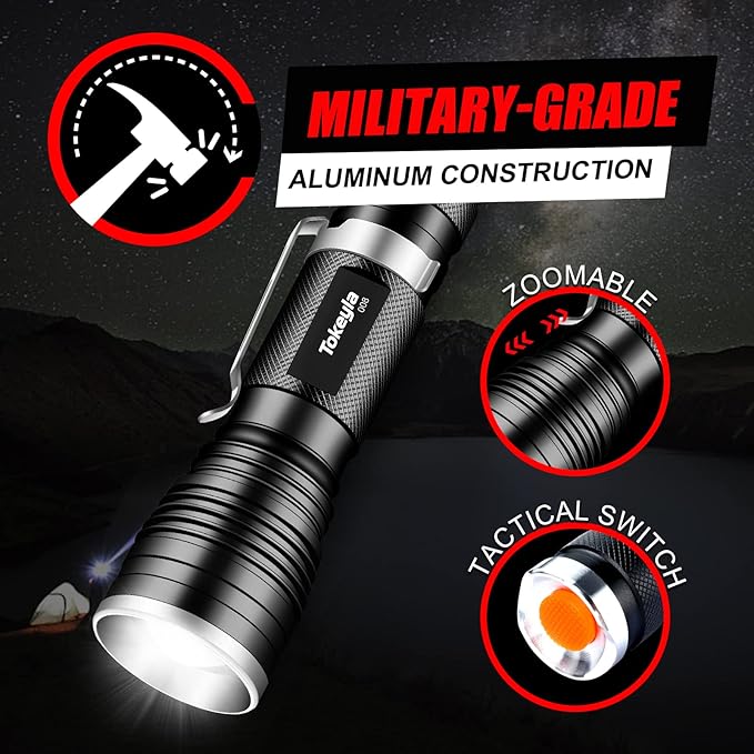 LED Tactical Flashlight Bright,3Modes High Lumens,Zoomable,Everyday Small Flashlights Powerful for Camping Accessory,Emergency,Only Flashlights(2PACK)