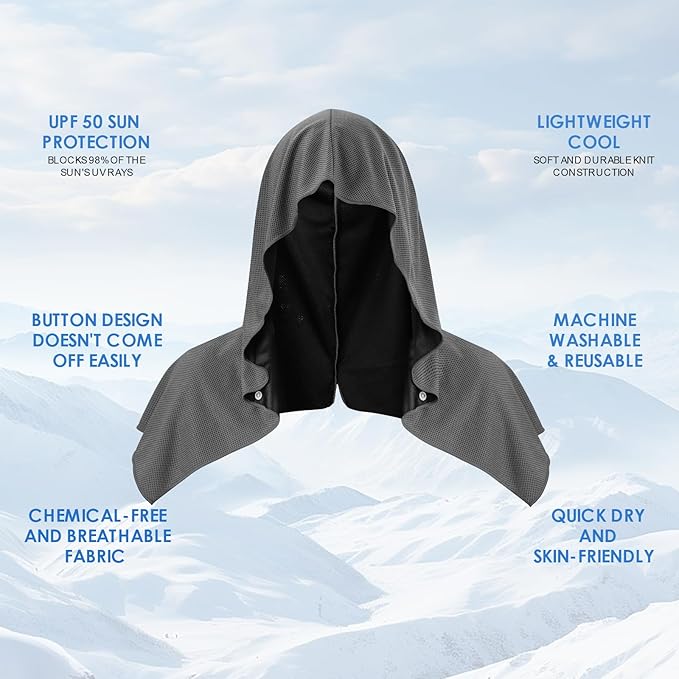 4 Pack Cooling Hoodie Towels for Neck and Face, UPF 50 Sun Protection & Instant Cooling, Ice Towels for Hot Weather, Soft Breathable Towel for Sport, Work Out, Gym, Camping & More Activities
