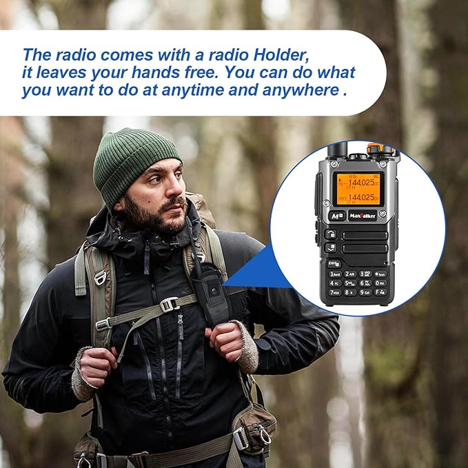 TK-6 5W Ham Radio Handheld Long Range with 1600mAh Type-C Charging Battery, UHF VHF FM AM Multi-Band Two Way Radio with NOAA Weather Forecast