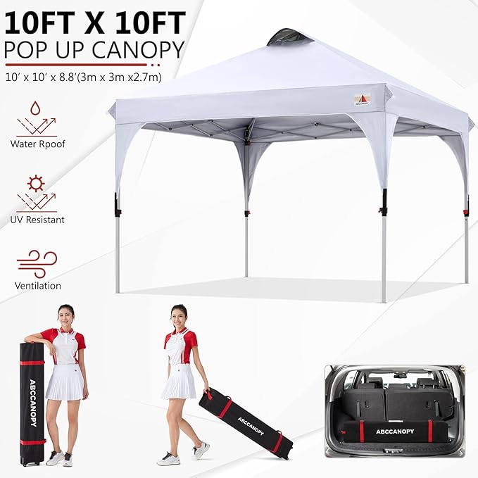 ABCCANOPY 10x10FT Canopy Tent 1-Person Setup,Portable Instant Sun Shelter with 4 Weight Bags(White)