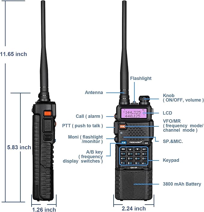 TIDRADIO GM-5R GMRS Radio, Two Way Radio GMRS Repeater Capable, with 3800mAh Battery, Dual Band Scanning Receiver and NOAA Weather & Alarm GMRS Handheld Radio for Survival Gear Hiking Hunting (2 Pack)