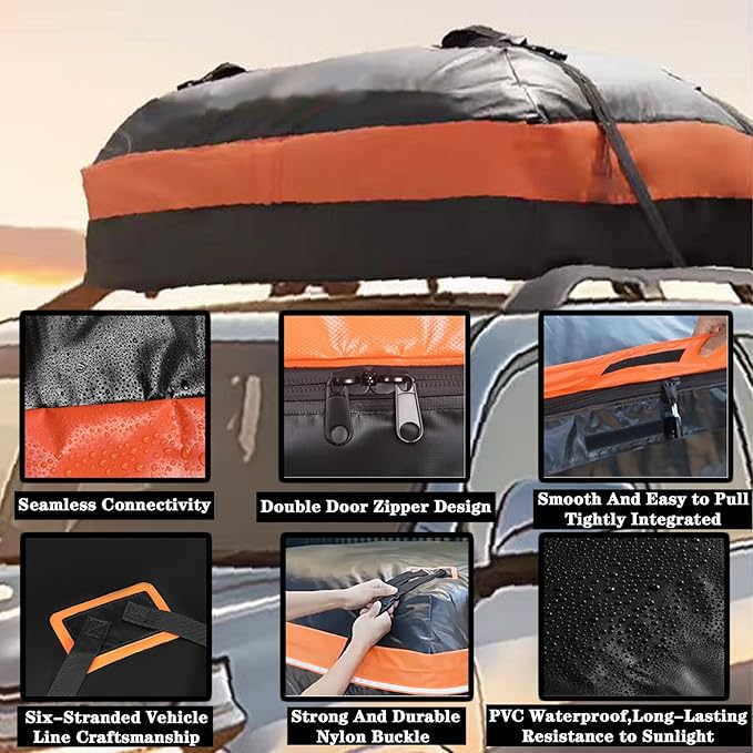Car Roof Cargo Carrier,15 Cubic Upgrade Waterproof Roof Rack Cargo Bag Soft-Shell Rooftop Cargo Bag Suitable for All Cars,Suitable Suitable for All Cars Camping Storage Bag