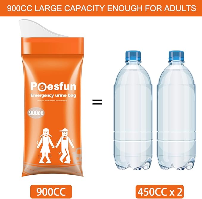 Portable Emergency Urinal Bag, 24 Pack Travel Urine Bag, 900ml Unisex Pee Bag, Resealable Disposable Urinal for car, Traffic Jams, Camping, Road Trips, Pregnant Women, Patients, Children