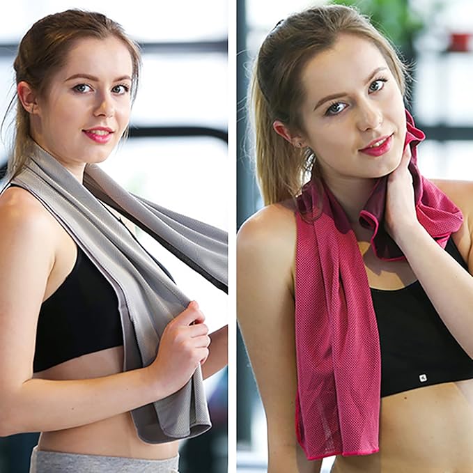 10 Pack Cooling Towels Bulk Microfiber Ice Towel Quick Dry Breathable Chilly Sweat Towel Stay Cool Towel for Neck Face Yoga Gym Workout Running Pilates Beach with Carabin Bag, 40x12'', Rose