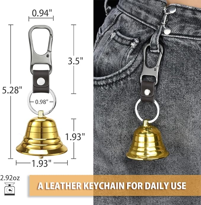 NedFoss 2" Loud Bear Bell with Whistle Set for Hikers, 3 in 1 Hiking Gear Solid Brass Bear Bells with Silencer, Emergency Whistle and Carabiner for Survival, Hiking, Biking, Fishing, Climbing