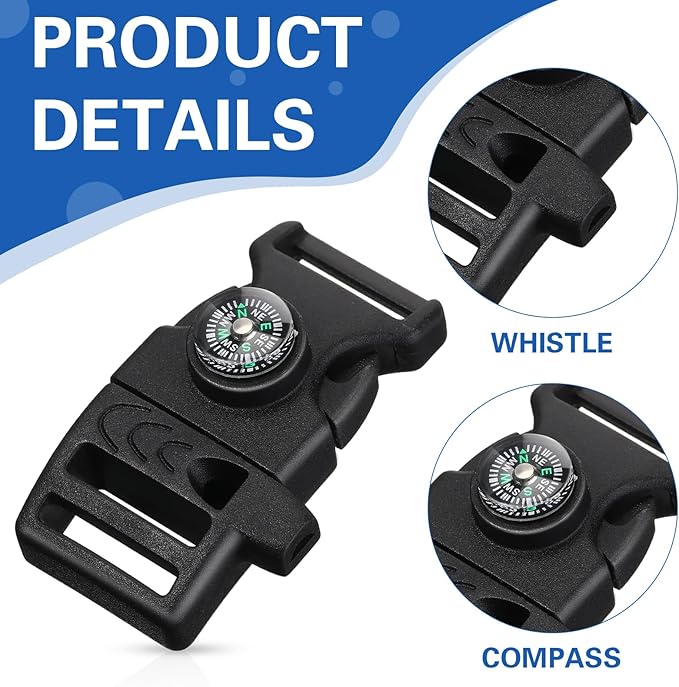 Jexine 50 Pcs Compass Buckle Clips Plastic Paracord Buckles Bracelets Accessories for Camping Travel Emergency Survival