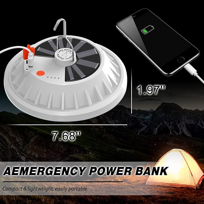2-Pack Solar Camping Lantern DIBMS LED Portable Solar USB Rechargeable Flashlight Waterproof Lights w/ Remote Emergency Power Bank for Camping Hurricanes Power Outages Homes Indoor Outdoor