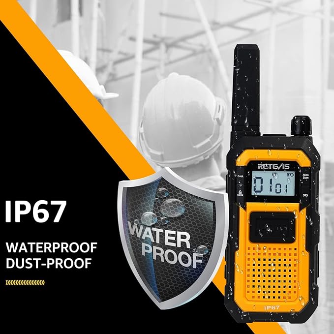Retevis RB48 Heavy Duty Walkie Talkies, Waterproof Two Way Radio, Advanced Triple Proof, 2000 mAh, Emergency Alert, 2 Way Radio Long Range for Job Site (4 Pack) Yellow