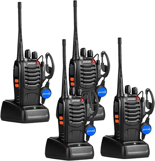 Rechargeable walkie talkies for Adults with Upgraded Earpieces and Li-ion Battery,Two Way radios has VOX/TOT/Emergency Alarm/Battery Low Alert/Flashlight/Scan Function(4 Pack)