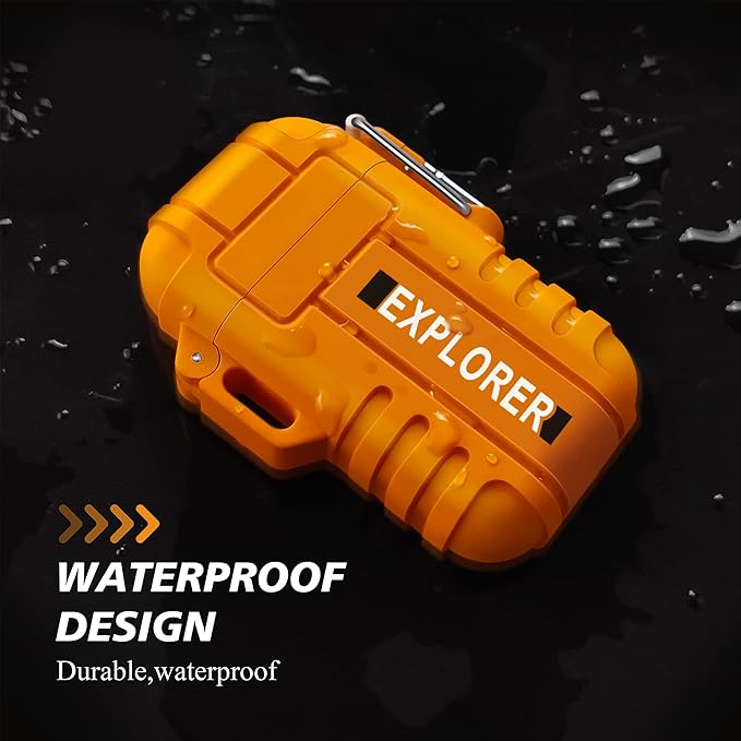 Lafagiet Waterproof Arc Lighter, Outdoor Dual Plasma Arc Lighter, USB Rechargeable Flameless Electric Lighters for Camping, Hiking, Survival Tactical (F13-Orange)