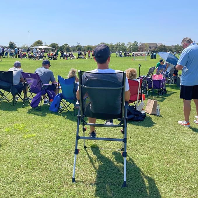 Sports Chair - Height Adjustable Camping Chair with 3 Levels, Lightweight Aluminum, Mesh Back - Rise Above The Crowd with Ultimate Comfort & Versatility