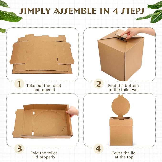 Janlaugh Portable Folding Toilet with Lid for Adults and Kids Paper Portable Camping Toilet with Bag Foldable Portable Travel Toilet Compact Potty for Car, Hiking, Beach and Camping