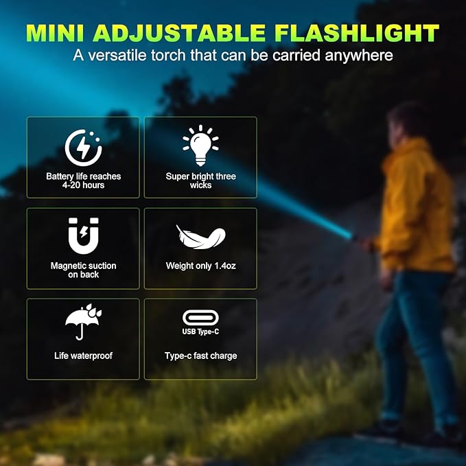 Mini Rechargeable Flashlight with Clip, Pocket LED Small Super Bright Flash Light with USB C Charging, EDC Magnetic Lightweight Tactical 5 Modes Lamp for Camping,Hiking,Emergency