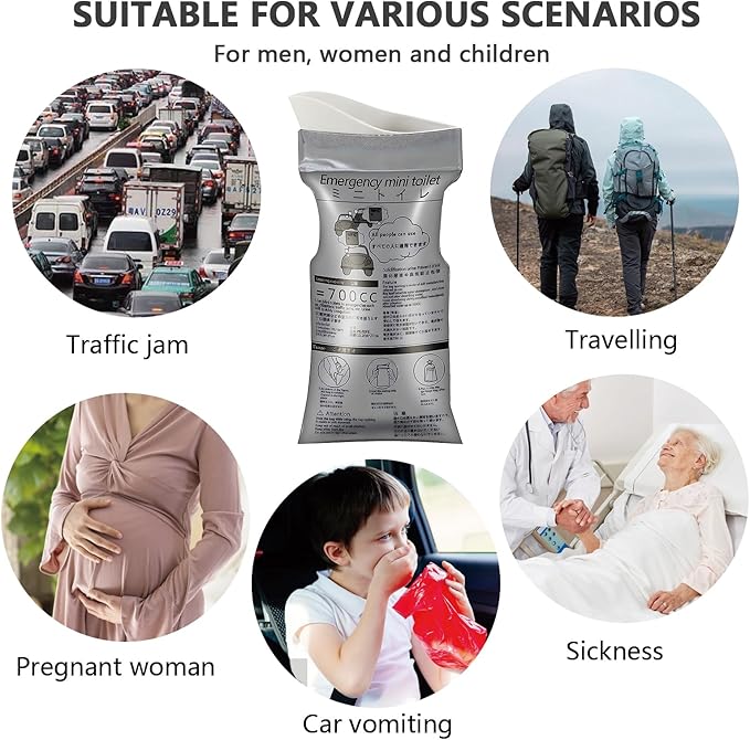 Emergency Portable Urine Bag, 12/24 PCS Travel Urinal Bag for Women/Men, 800ML Disposable Urine Bag Suitable Pee Bags for Travel for Camping, Traffic Jams, Pregnant Women, Children, Patients