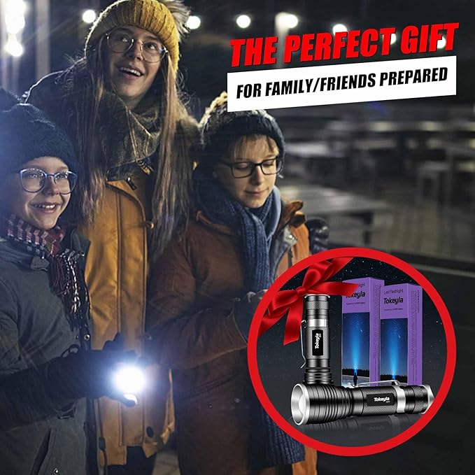 LED Tactical Flashlight Bright,3Modes High Lumens,Zoomable,Everyday Small Flashlights Powerful for Camping Accessory,Emergency,Only Flashlights(2PACK)