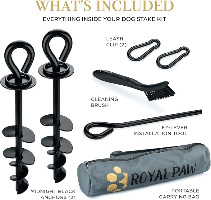 Dog Tie Out Stake - Heavy Duty Dog Stake for Large Dogs up to 210 lbs, Dog Stakes for Outside, Dog Anchor, and Dog Gadget | Use Any Dog Tie Out Cable or Dog Yard Leash (B2-Black (2-Pack))