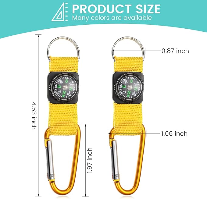 36 Pieces Compass Keychain Bulk Carabiner Belt Clips Adventure Explorer Party Favors Outdoors Camping Theme Birthday Party Favors School Map Project Prizes Toys for Kids