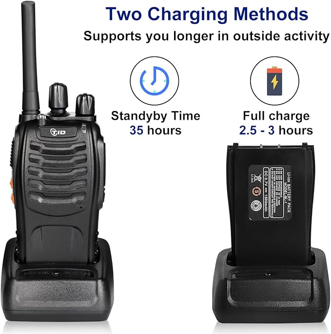 TIDRADIO TD-V2 Walkie Talkies for Adults Long Range, Rechargeable Two Way Radios with Secret Service Earpiece, 16CH Portable Durable Flashlight VOX Walky Talky(Black, 6 Pack)