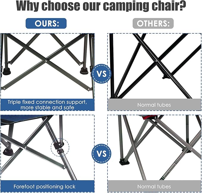 LEADALLWAY Folding Camping Chair Oversized Collapsible Camp Chair with Cup Holder and Removable Storage Bag, Heavy Duty Support 350 LBS, Portable Lawn Chair for Outdoor Camp, Picnic, Travel, Fishing
