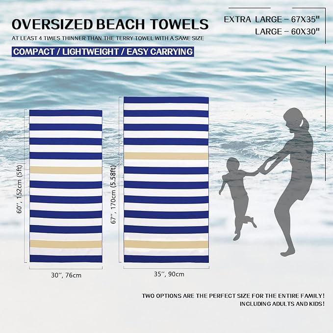Your Choice Microfiber Beach Towels, Sand Free Beach Towel, Quick Dry Beach Towel, Extra Large Beach Towels for Adults, Kids (67x35 Inch, 60x30 Inch), Travel Towel, Camping Towel