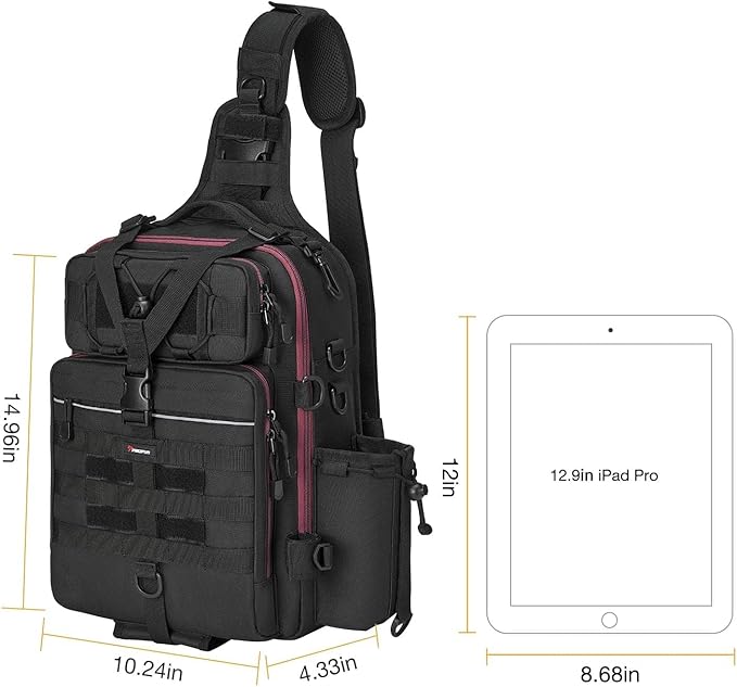 Piscifun Tackle Bag With Rod & Gear Holder - Lightweight Sling Storage Bag, Outdoor Shoulder Pack for Fishing, Hiking, Hunting