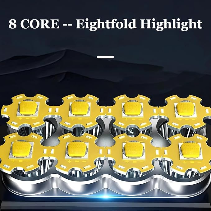 2pcs Flashlight Rechargeable Flashlights, 100000 High Lumens Super Bright 8 LED COB Sidelight with 3 Modes, Portable Lightweight Waterproof Spotlight Flashlight for Emergency (Black) (1) (2PCS)
