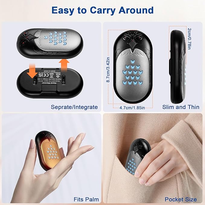 MAKINO Hand Warmers Rechargeable 2 Pack 20Hrs Long Heating 6000mah Electric Portable Pockets Handwarmers Reusable USB Heater for Outdoor Camping Hunting Golf Raynauds Women Men