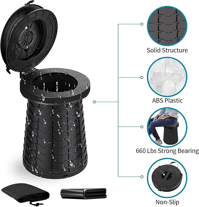 Angol Shiold Portable Toilet Folding Camping Toilet, Portable Potty for Adults, Telescoping Portable Seat for Camping with Load Capacity 660 lbs, Porta Potty for Car Camping, Hiking and Traffic Jam
