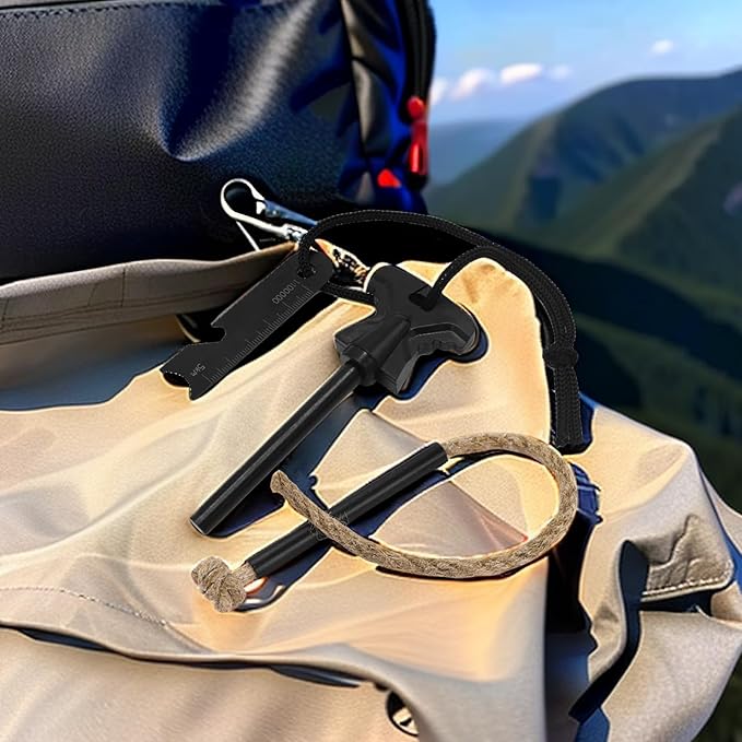 Flint and Steel Fire Starter Kit - Premium Ferro Rod and Magnesium Stick with Tinder Hemp Rope - Portable Fire Starter Survival Tool for Campfires/Camping/Bushcraft/Hiking and Emergency Rescue.