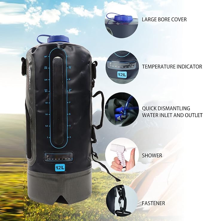 Topyond Camping Shower Bag, 12L Capacity Portable Shower Bag with Pump and Water Tube for Outdoor Backpacking,Outdoor Water Storage Bags Camping Accessories for Camping, Beach, Hiking, Climbing