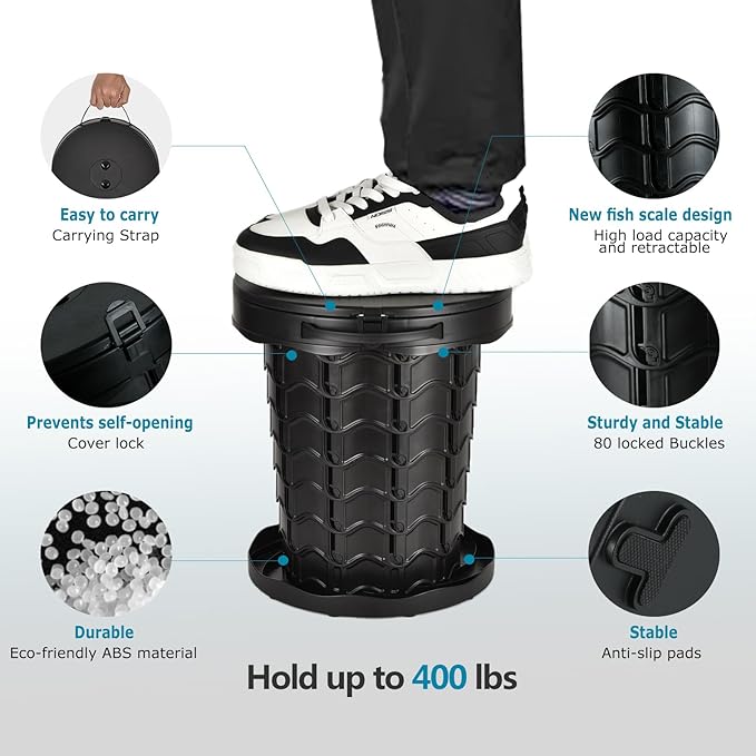 KPR Upgrade Retractable Portable Toilet Camping Toilet Lightweight and Height Adjustable Folding Travel Toilet Portable Potty for Adults Kids, Perfect for Travel,Camp,Car,Emergency Use