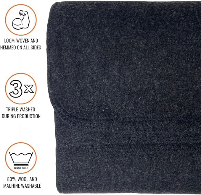 Arcturus Military Wool Blanket - Warm, Thick, Washable - Great for Outdoors, Camping, Stadium Blanket, Picnics, Travel - Car & Bushcraft Survival Kits