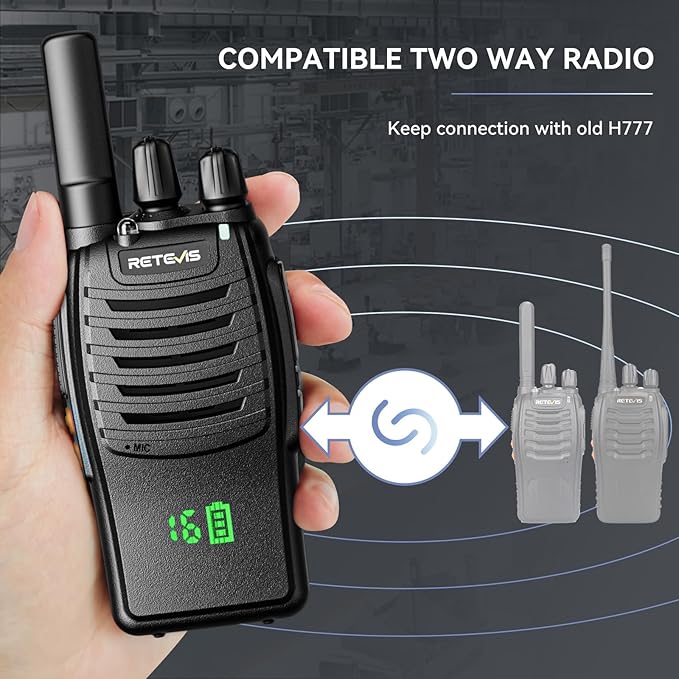 Retevis H-777H Walkie Talkies,Rechargeable Two Way Radio, Hidden Display,Channel Display,USB-C,Short Antenna,Handheld 2 Way Radio with Emergency Alarm for Business Education (10 Pack)