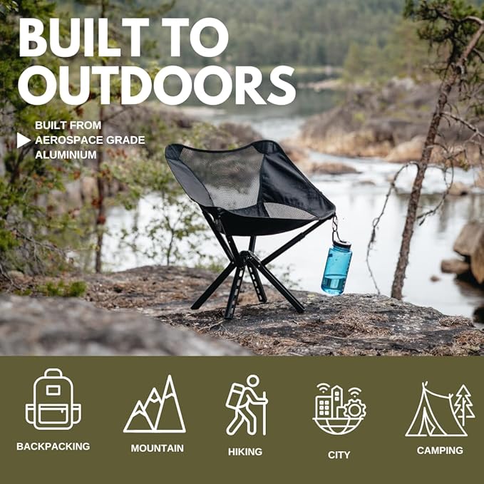 Campster2 Folding Camping Chair – Portable High Chair | 265 Lbs Capacity | Camping Essentials for Beach, Hiking & Car Camping | Compact Outdoor Chair with Carry Bag | Comfortable & Durable (Black)