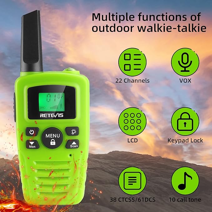 Retevis RA35 Walkie Talkies, Long Range Two Way Radios, Easy to Use, Clear Sound Flashlight Keypad Lock VOX, Toddler Walkie Talkie for Boys Girls, Family 2 Way Radio for Biking, Hiking, Cruise 2 Pcs