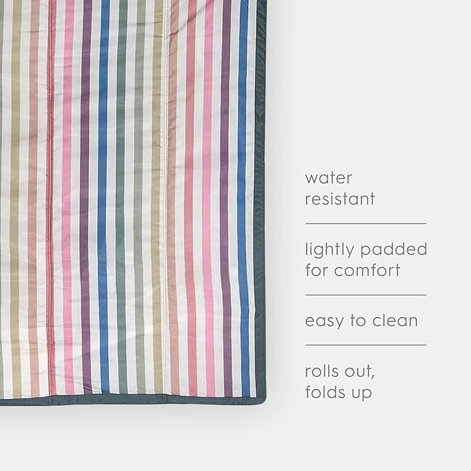 Little Unicorn 5'x10' XL Outdoor Family Picnic & Beach Blanket | Durable & Water-Resistant Fabric | Compact Fold & Easily Wipes Clean | Zipper Pocket (Chroma Rugby Stripe)
